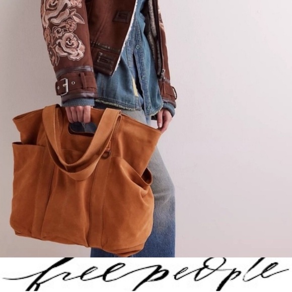 Free People Handbags - Free People Cognac Suede Caravan Tote ❤️ NWT charms not included
